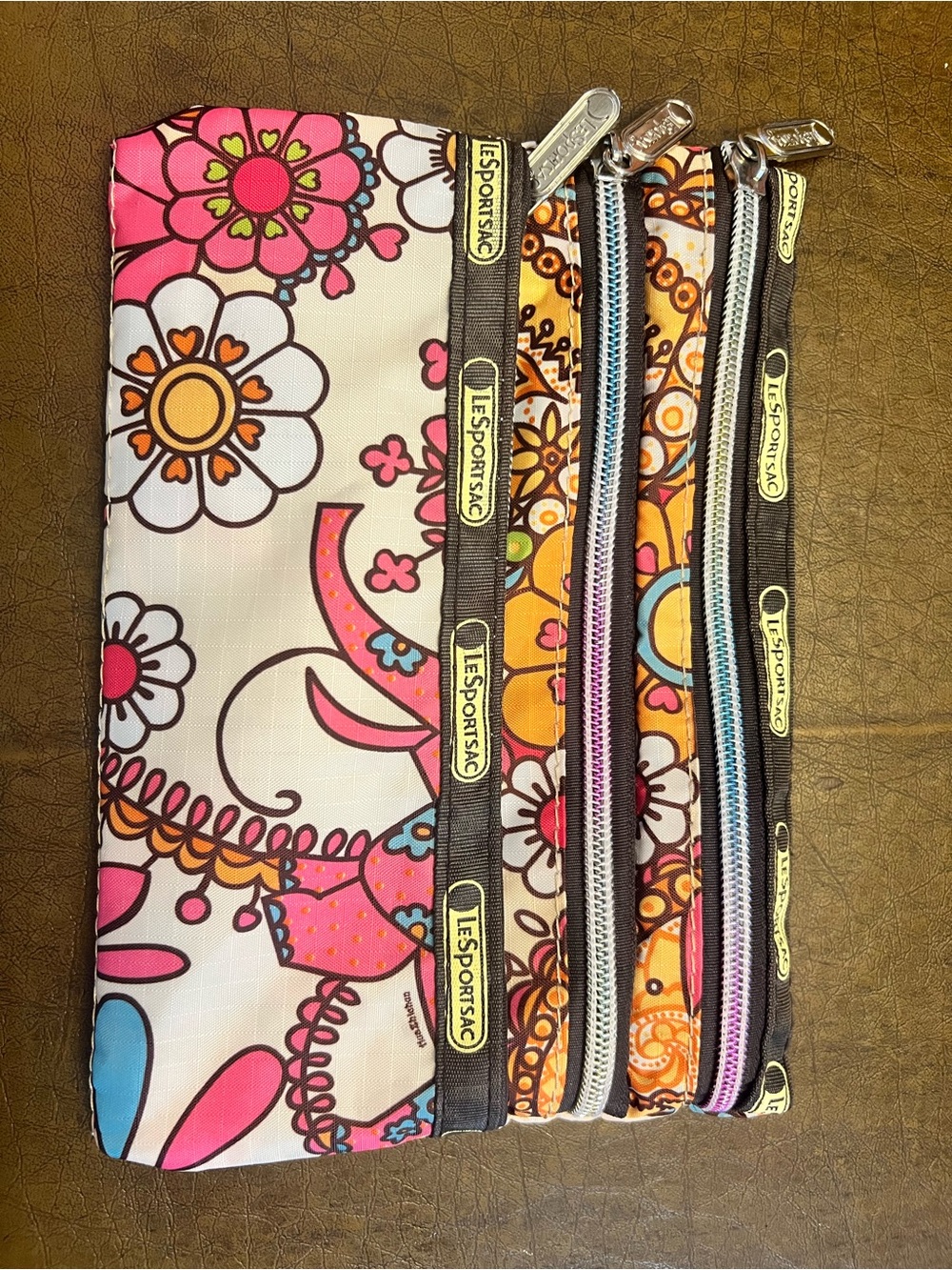 LeSportsac  Floral Multi-Zip Pouch - Pink, Orange, White, Blue